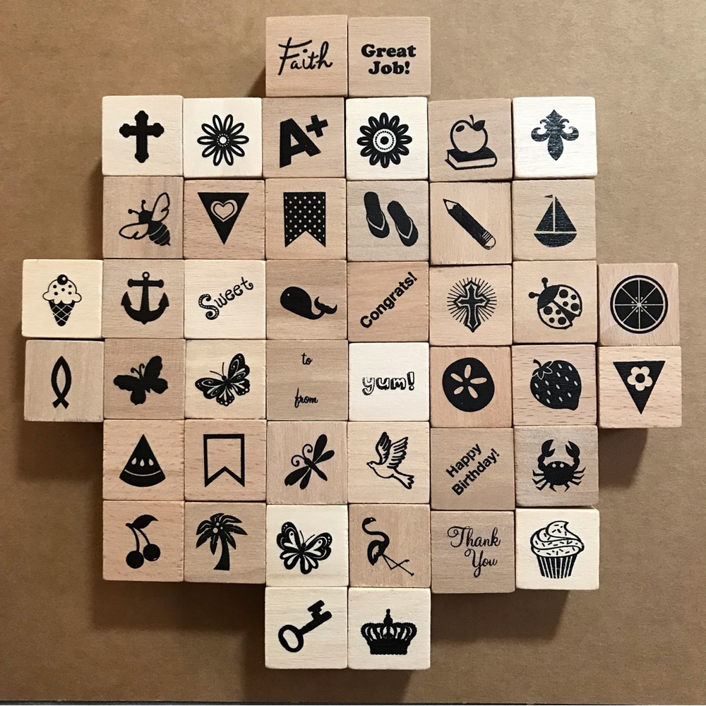 Lot of 44 1-inch wood stamps NEW